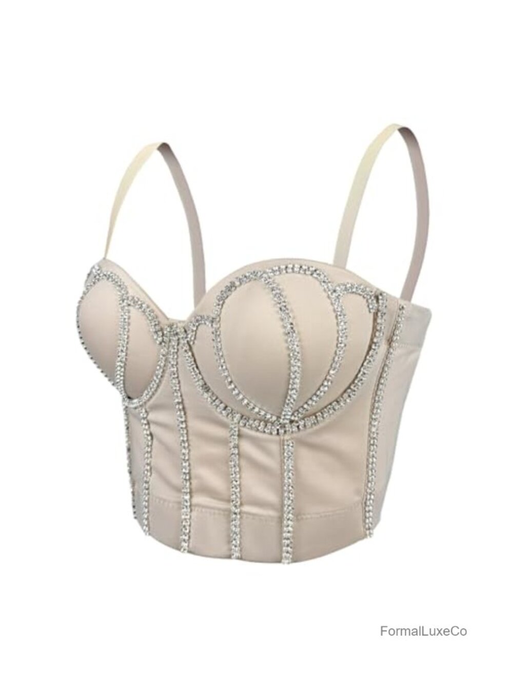 Rhinestone Bustier Crop Top Push Up Corset with Underwire and Boning